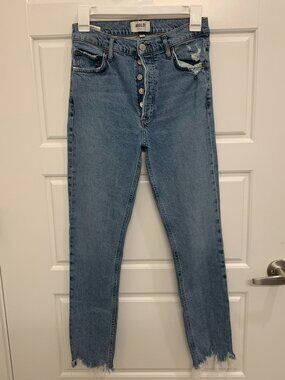 Agolde Light Wash Distressed Straight Leg Jeans